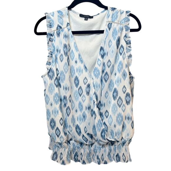 Eclair Women’s Blue and White Sleeveless Wrap Blouse with Ruffles Size XL Boho - Picture 1 of 7